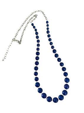 Adjustable Long Beaded Necklace Fashion Statement Piece Blue Silver Chain